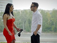 Fabulous wife Honey Demon drops her red dress to have amazing sex