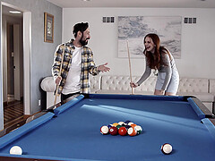 Redhead chick Maya Kendrick lost in a pool game and gets fucked