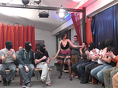 Erotic gangbang between a cock hungry mature and a lot of dudes