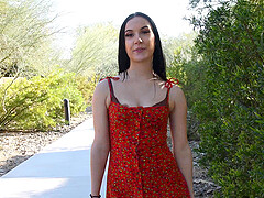 Video of beautiful brunette Jasmin looking at the camera. HD