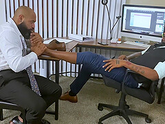 Black man gets his feet licked and sucked by his dirty friend
