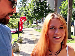 Redhead stranger Alice knows how to pleasure a stiff cum gun