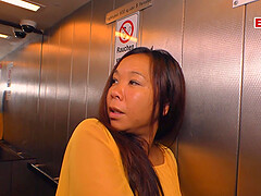 German asia milf wife seduced for cheating in lift