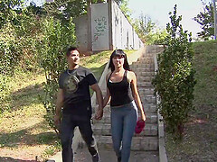 Shaved pussy cutie Giselle Bitenkur moans while riding a large dick