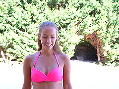 Kinuski takes off her pink bikini and fingers her wet fuck hole